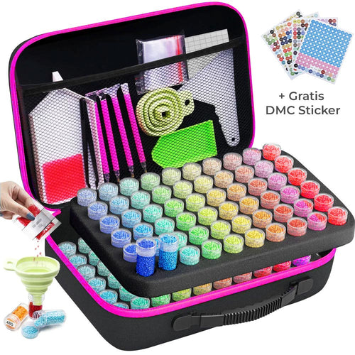 Custodia Diamond Painting Rosa con 120 Vasetti + Accessori