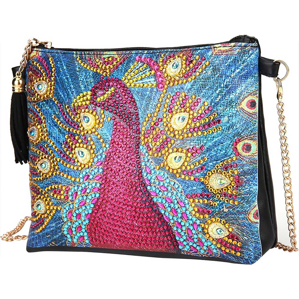 Borsa Diamond Painting Pavone Rosso