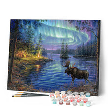 Carica l'immagine nel visualizzatore di Gallery, Dipingere con i numeri - Alce sotto l'Aurora Boreale Figured'Art