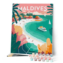 Carica l'immagine nel visualizzatore di Gallery, Dipingere con i numeri - Poster di viaggio alle Maldive Figured'Art