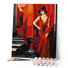 Carica l'immagine nel visualizzatore di Gallery, Dipingere con i numeri - Donna con il suo cane Art Deco Figured'Art
