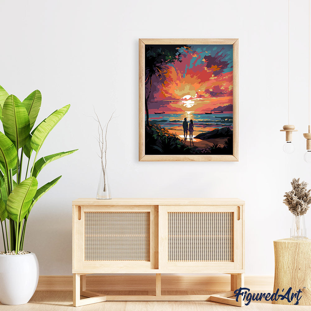 Awesocrafts - Kit Pittura Con Numeri "Tramonto Spiaggia E Cuore", 40,6x50,8 Cm, Per Adulti E Bambini, Tela Senza Cornice, Vernici Acriliche E Pennelli Inclusi - 2