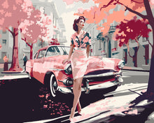 Carica l'immagine nel visualizzatore di Gallery, Dipingere con i numeri - Donna e Auto Vintage Rosa