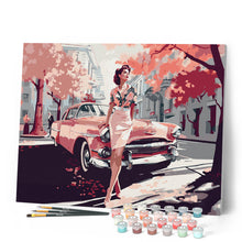 Carica l'immagine nel visualizzatore di Gallery, Dipingere con i numeri - Donna e Auto Vintage Rosa Figured'Art