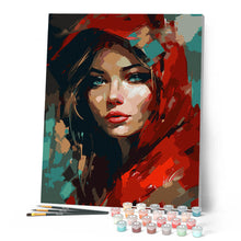 Carica l'immagine nel visualizzatore di Gallery, Dipingere con i numeri - Donna con Sciarpa Rossa Figured'Art