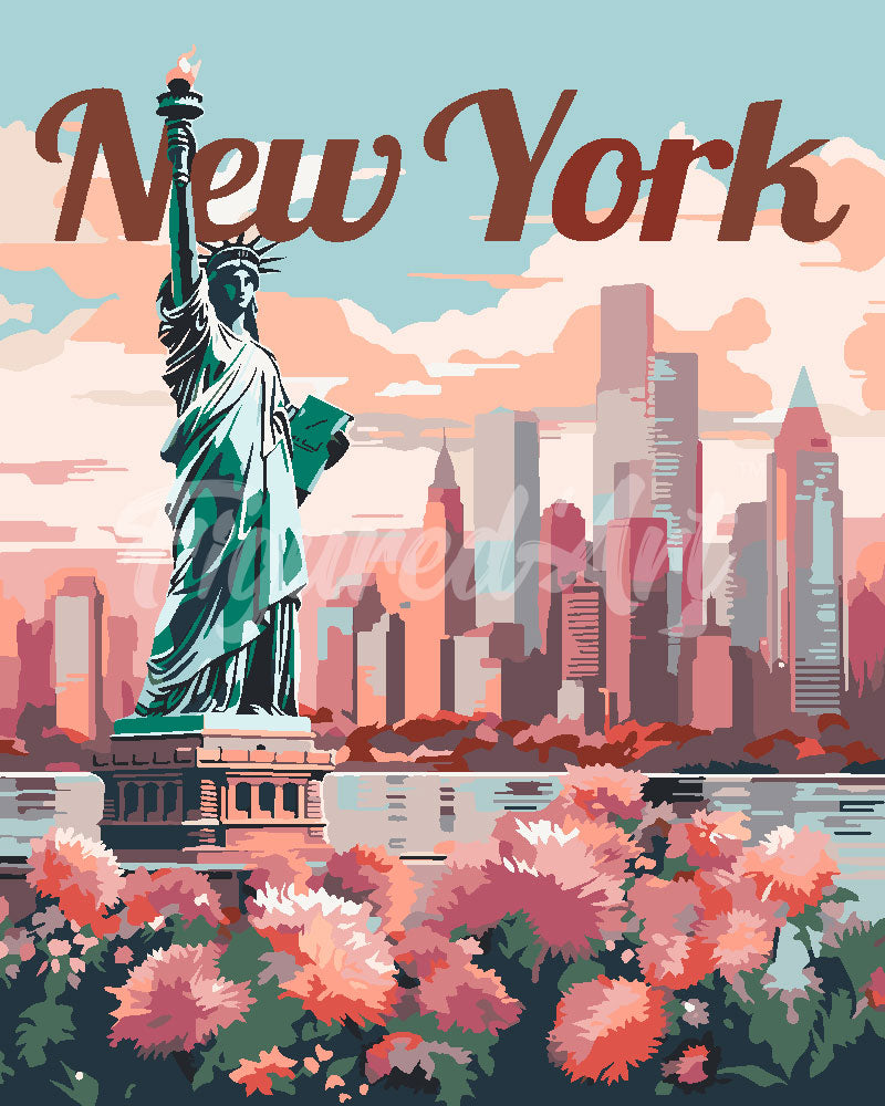 Awesocrafts Kit Pittura Con Numeri New York Brooklyn - Tela 40x50 Cm, Dipinto Da Colorare Per Adulti E Bambini, Con O Senza Cornice
