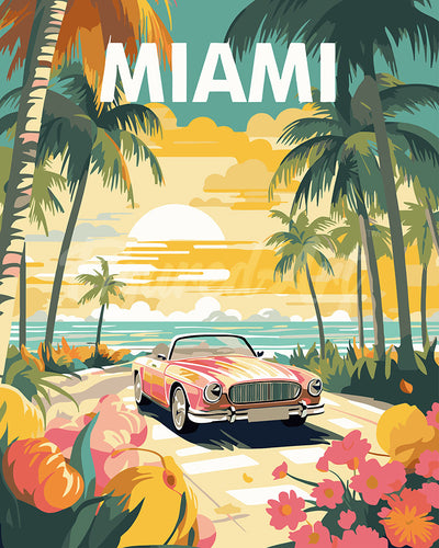 Dipingere con i numeri - Poster di viaggio tramonto a Miami Figured'Art