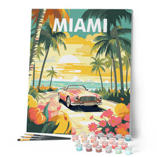 Carica l'immagine nel visualizzatore di Gallery, Dipingere con i numeri - Poster di viaggio tramonto a Miami Figured'Art