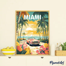Carica l&#39;immagine nel visualizzatore di Gallery, Dipingere con i numeri - Poster di viaggio tramonto a Miami