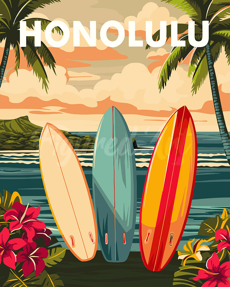 Dipingere con i numeri - Poster di viaggio Honolulu Figured'Art