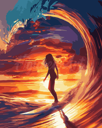 Dipingere con i numeri - Ragazza surfista sull'onda Figured'Art