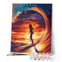 Carica l'immagine nel visualizzatore di Gallery, Dipingere con i numeri - Ragazza surfista sull'onda Figured'Art