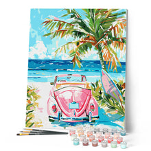 Carica l'immagine nel visualizzatore di Gallery, Dipingere con i numeri - Auto rosa vicino al mare Figured'Art