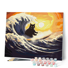 Carica l'immagine nel visualizzatore di Gallery, Dipingere con i numeri - Gatto nero sulla grande onda
