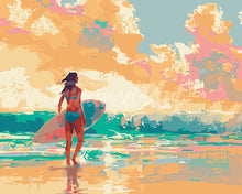 Carica l&#39;immagine nel visualizzatore di Gallery, Dipingere con i numeri - Ragazza surfista all&#39;alba Figured&#39;Art