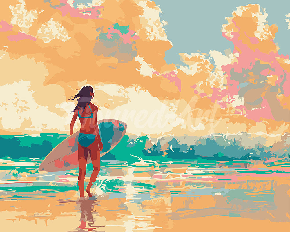 Dipingere con i numeri - Ragazza surfista all'alba Figured'Art