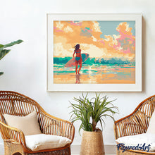 Carica l&#39;immagine nel visualizzatore di Gallery, Dipingere con i numeri - Ragazza surfista all&#39;alba