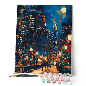 YEESAM ART DIY dipingere con i numeri per adulti principianti bambini, Babbo Natale sotto l'albero di Natale, cani, regali 40,6 x 50,8 cm in lino acrilico stress less numero pittura regali