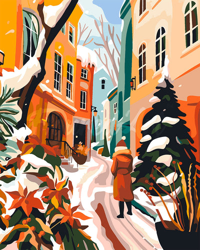 Dipingere con i numeri - Vicolo di paese in inverno Figured'Art