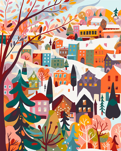 Dipingere con i numeri - Villaggio invernale colorato Figured'Art