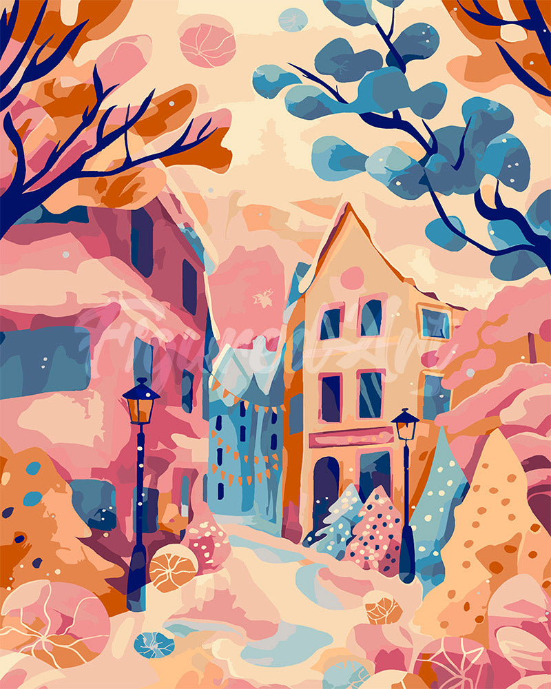 Dipingere con i numeri - Villaggio innevato 1 Figured'Art