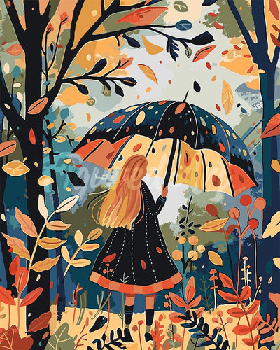 Dipingere con i numeri - Ragazza sotto la pioggia autunnale Figured'Art