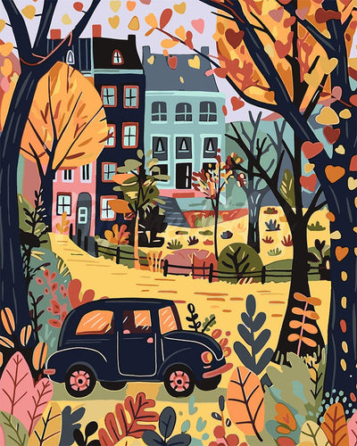 Dipingere con i numeri - Auto d'epoca in autunno Figured'Art