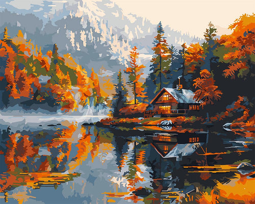 Dipingere con i numeri - Cottage sul lago in autunno Figured'Art