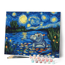 Carica l'immagine nel visualizzatore di Gallery, Dipingere con i numeri - Ippopotamo nella Notte Stellata Figured'Art