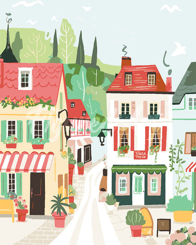 Dipingere con i numeri - Villaggio con Vista Verde Figured'Art