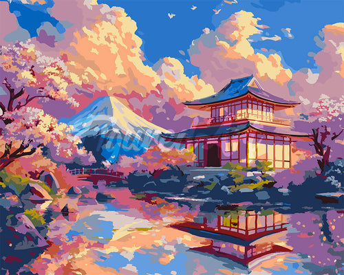 Dipingere con i numeri - Vista del Tempio con il Monte Fuji Figured'Art