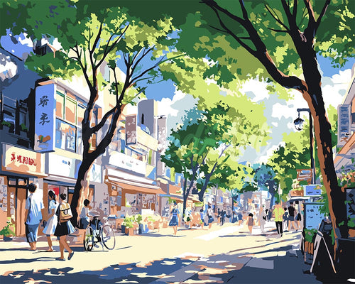 Dipingere con i numeri - Strada del Mercato Locale in Giappone Figured'Art