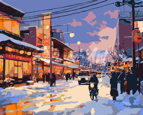 Dipingere con i numeri - Strada Invernale Retrò in Giappone Figured'Art