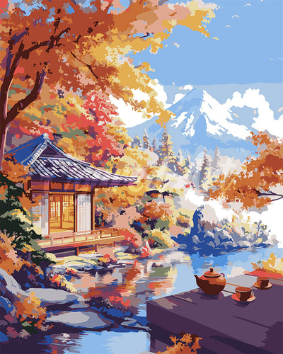 Dipingere con i numeri - Casa del Tè sul Lago in Autunno Figured'Art