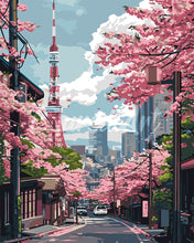 Carica l&#39;immagine nel visualizzatore di Gallery, Dipingere con i numeri - Strada a Tokyo e Ciliegi in Fiore Figured&#39;Art