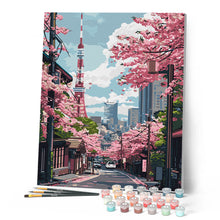 Carica l'immagine nel visualizzatore di Gallery, Dipingere con i numeri - Strada a Tokyo e Ciliegi in Fiore Figured'Art