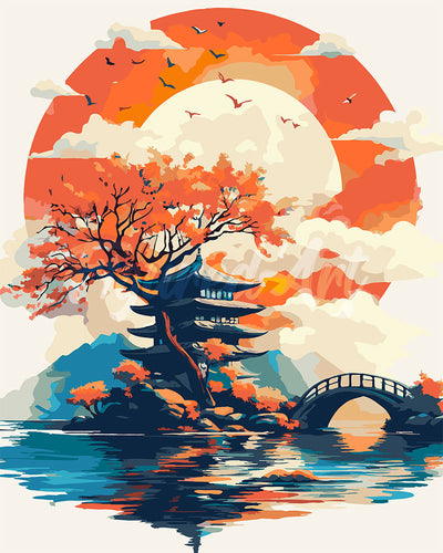 Dipingere con i numeri - Pagoda sotto il Sole Nascente Figured'Art