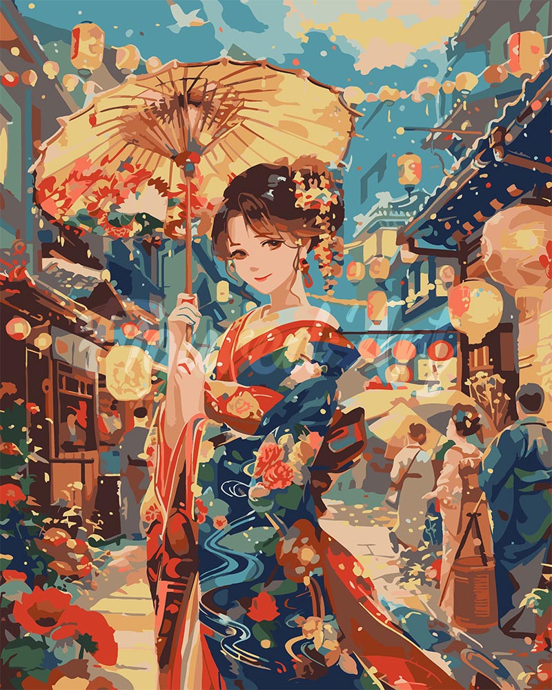 Dipingere con i numeri - Ragazza in Kimono al Festival delle Lanterne Figured'Art