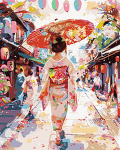 Carica l&#39;immagine nel visualizzatore di Gallery, Dipingere con i numeri - Ragazza in Yukata sulla Strada Festiva Figured&#39;Art