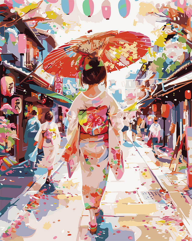 Dipingere con i numeri - Ragazza in Yukata sulla Strada Festiva Figured'Art