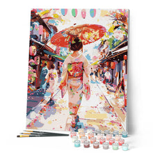 Carica l'immagine nel visualizzatore di Gallery, Dipingere con i numeri - Ragazza in Yukata sulla Strada Festiva Figured'Art