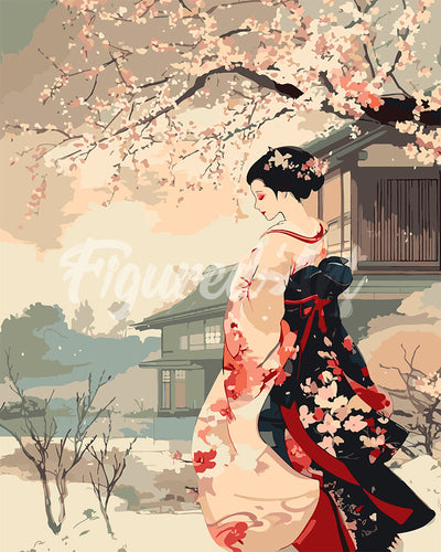 Dipingere con i numeri - Scena Vintage di una Geisha d’Inverno Figured'Art