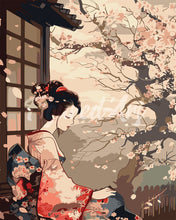 Carica l&#39;immagine nel visualizzatore di Gallery, Dipingere con i numeri - Donna in Kimono Vintage e Sakura Figured&#39;Art