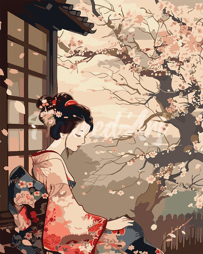 Dipingere con i numeri - Donna in Kimono Vintage e Sakura Figured'Art
