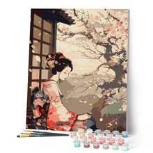 Carica l'immagine nel visualizzatore di Gallery, Dipingere con i numeri - Donna in Kimono Vintage e Sakura Figured'Art