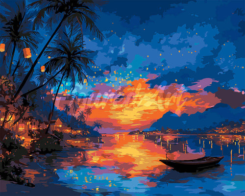 Dipingere con i numeri - Tramonto sulla Spiaggia con Lanterne Figured'Art