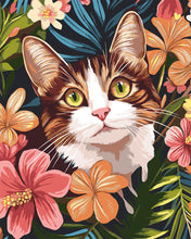 Carica l&#39;immagine nel visualizzatore di Gallery, Dipingere con i numeri - Gatto con Fiori Tropicali Figured&#39;Art