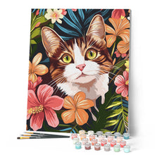 Carica l'immagine nel visualizzatore di Gallery, Dipingere con i numeri - Gatto con Fiori Tropicali Figured'Art