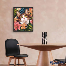 Carica l&#39;immagine nel visualizzatore di Gallery, Dipingere con i numeri - Gatto con Fiori Tropicali