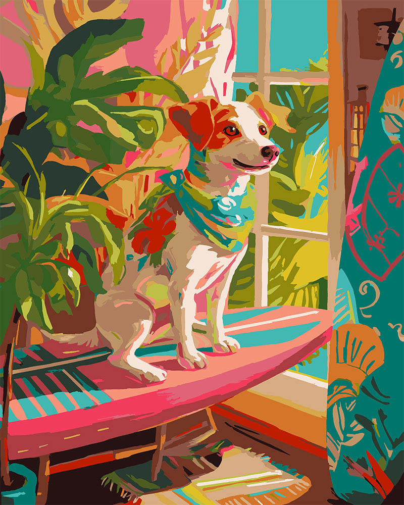Dipingere con i numeri - Cane Amante del Surf Figured'Art